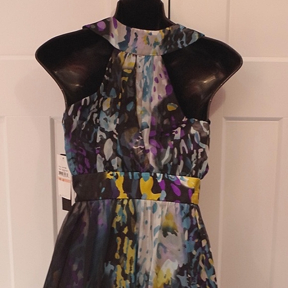 Miss Sixty Chiffon Watercolour Print Dress w/Bejeweled Neck NWT- Sz. 2 - Picture 2 of 7